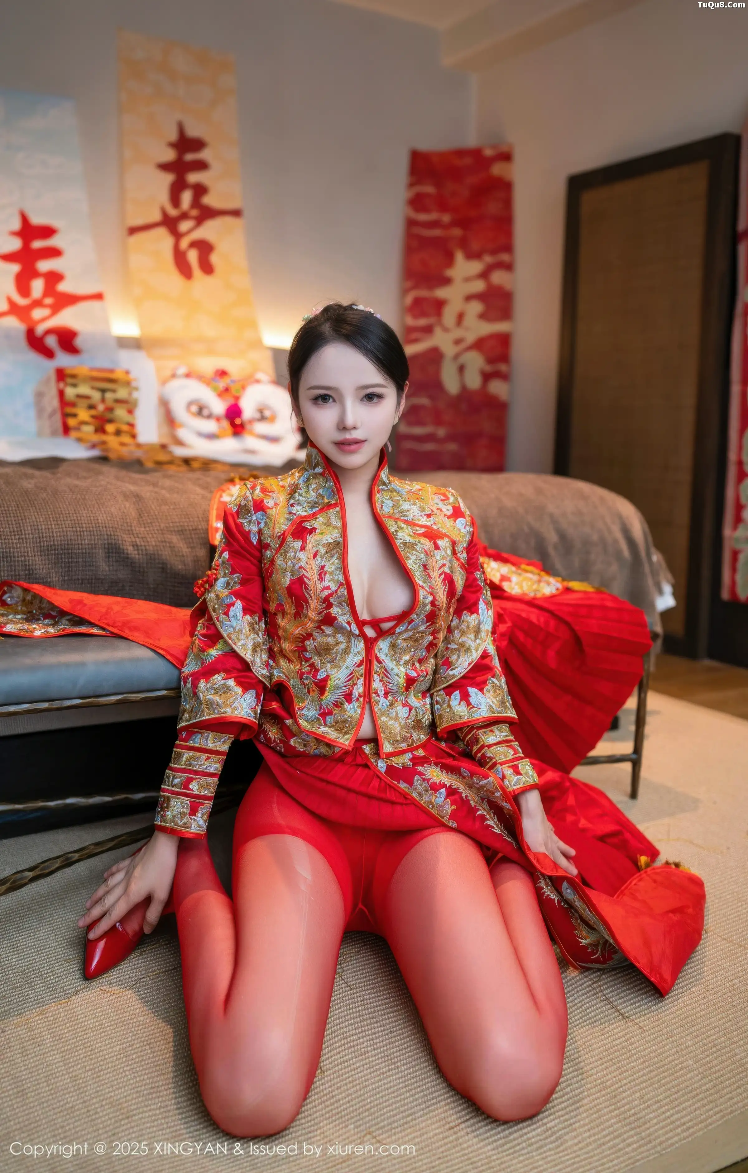 秀人集.com_[XINGYAN星颜社]VOL.438_模特大美妞儿性感红色新娘服饰配红丝裤袜秀完美身材诱惑写真61P